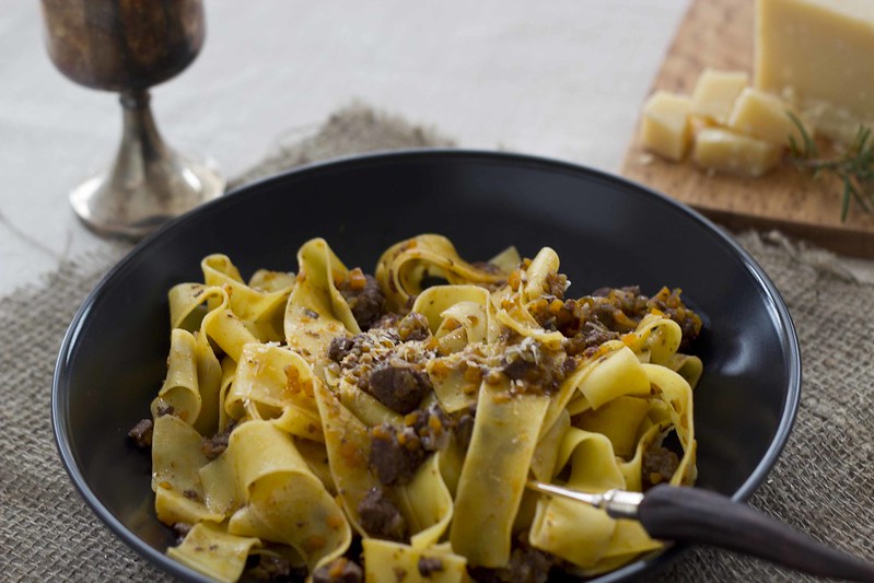 Pappardelle al Cinghiale (Ribbon Pasta with Wold Board) - traditional dish in Florence